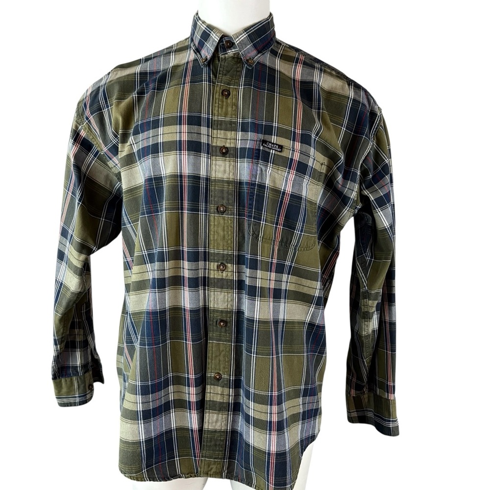 Vintage Chaps Ralph Lauren Button Down Shirt Mens L Tartan Plaid Green Blue 302